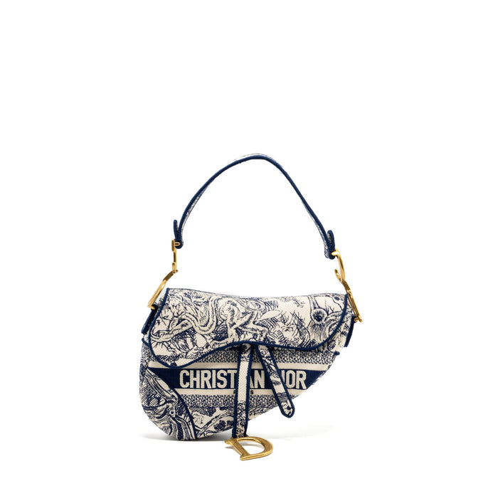 DIOR MEDIUM SADDLE BAG TOILE DE JOUY BLUE GHW