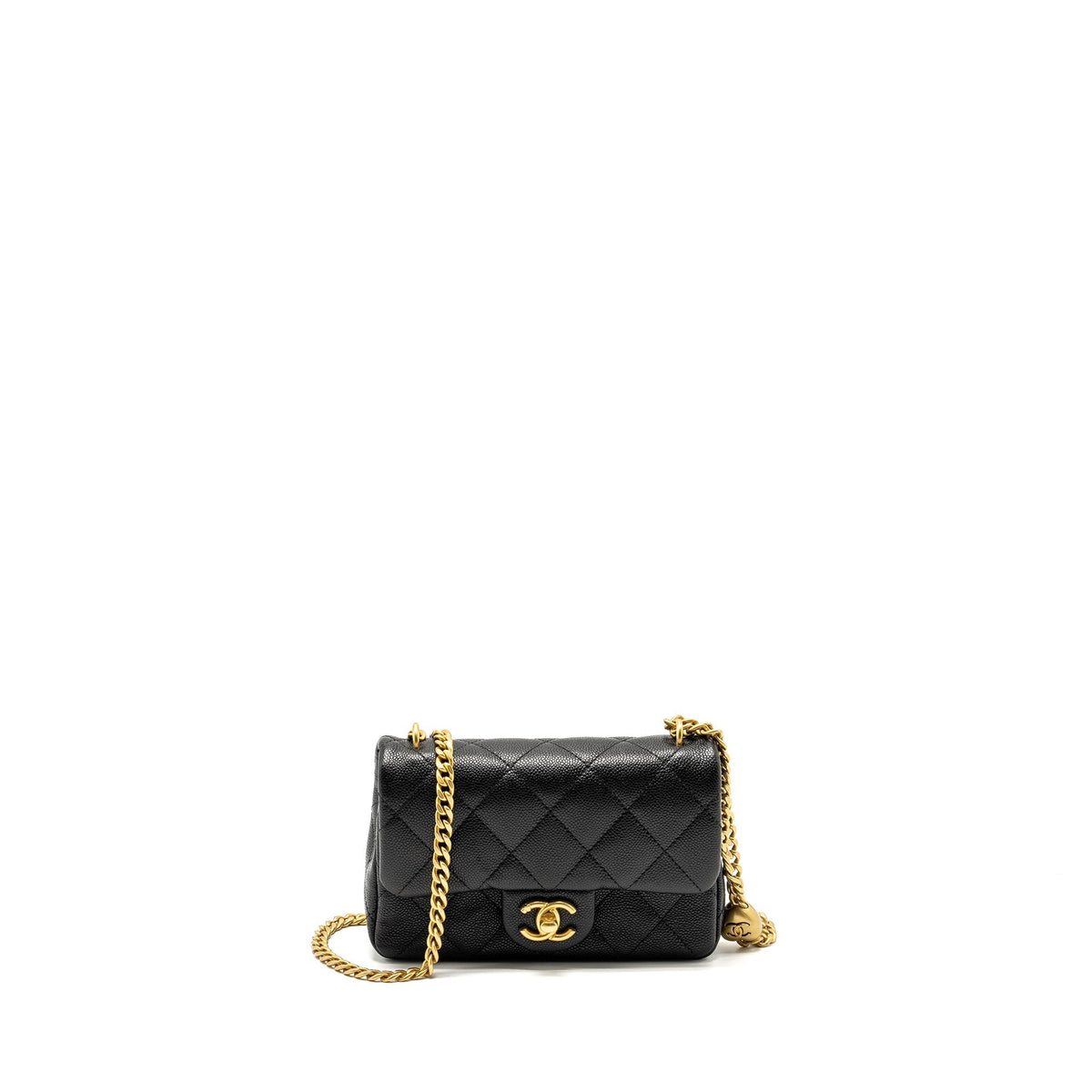CHANEL COCO LOVE MINI FLAP BAG WITH ADJUSTABLE CHAIN CAVIAR BLACK GHW (MICROCHIP)