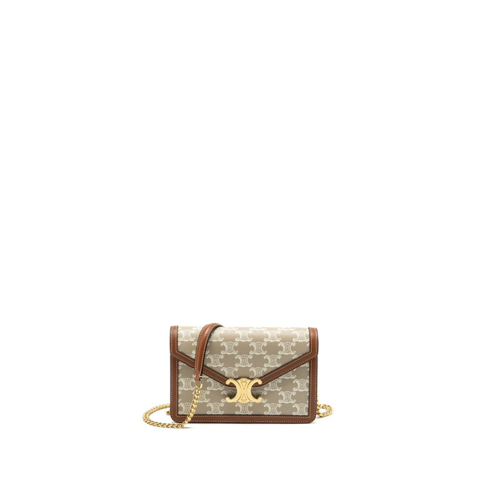 CELINE MARGO WALLET ON CHAIN TRIOMPHE CANVAS / CALFSKIN GREGE GHW