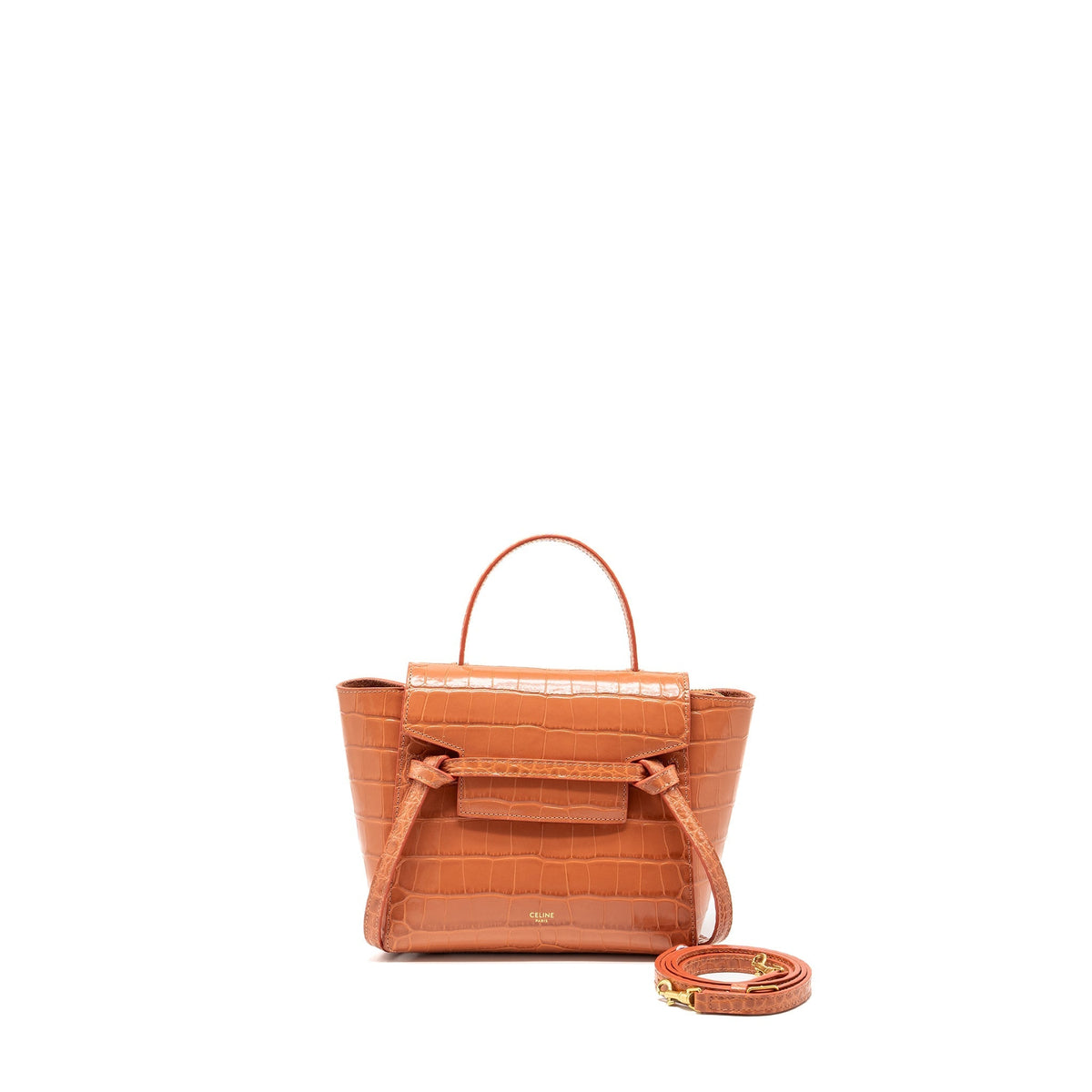 CELINE NANO BELT BAG CROC EMBOSSED CALFSKIN LYCHEE PINK GHW