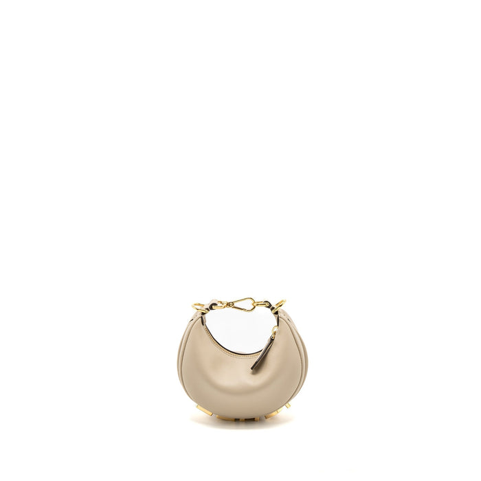 FENDI NANO FENDIGRAPHY LEATHER CHARM CALFSKIN BEIGE GHW