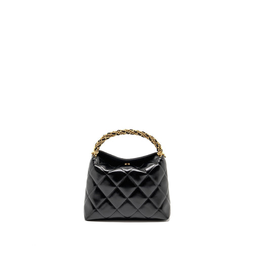 CHANEL 24B TWIST CHAIN TOP HANDLE HOBO LUNCH BOX BAG LAMBSKIN BLACK GHW (MICROCHIP)