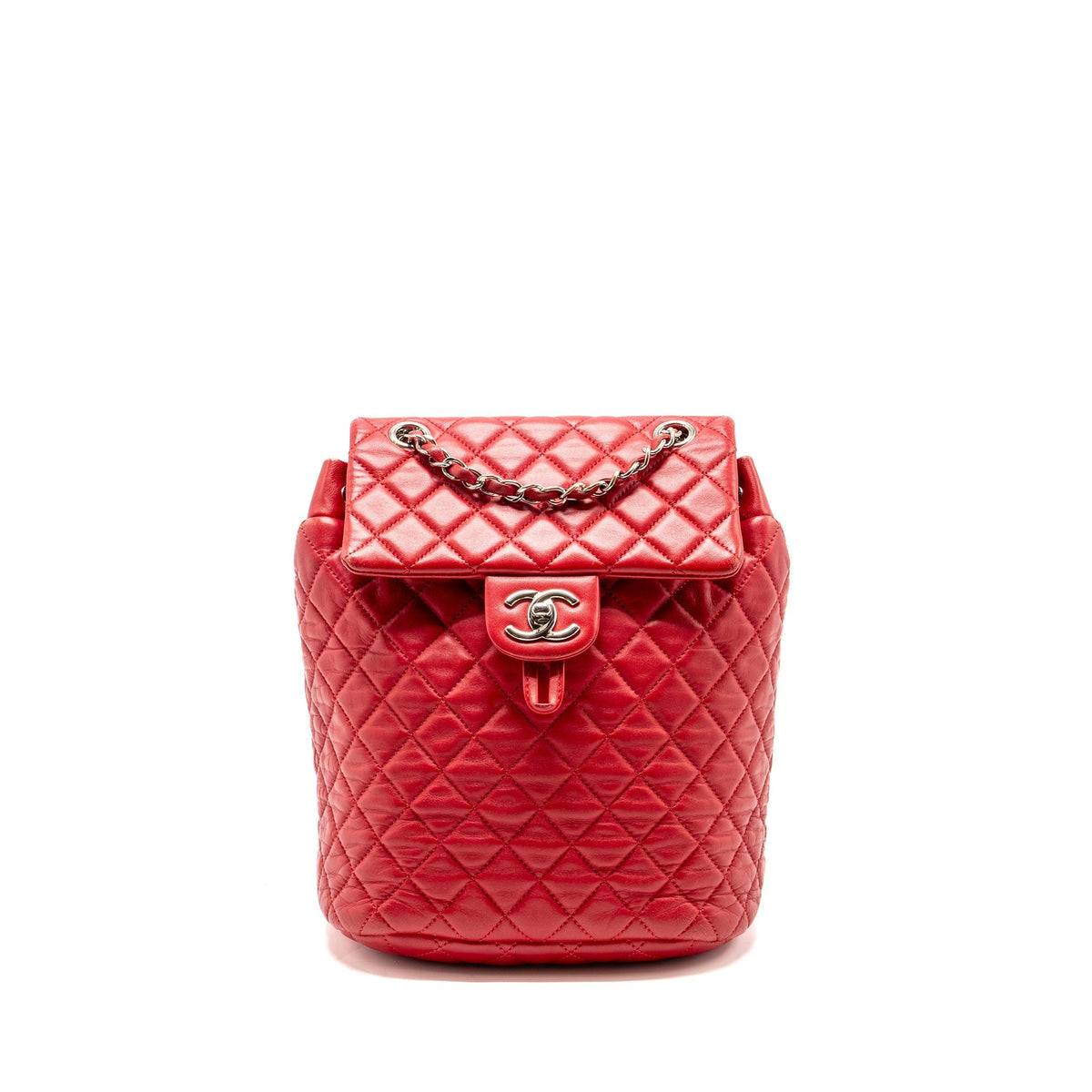 CHANEL SMALL URBAN SPIRIT QUILTED BACKPACK LAMBSKIN RED LGHW