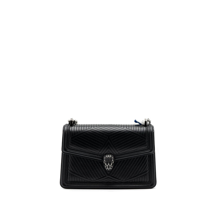 BVLGARI SERPENTI FOREVER FLAP BAG CALFSKIN BLACK RUTHENIUM HARDWARE