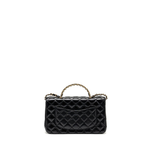 CHANEL 23A CRYSTAL TOP HANDLE FLAP BAG SHINY LAMBSKIN BLACK LGHW(MICROCHIP)