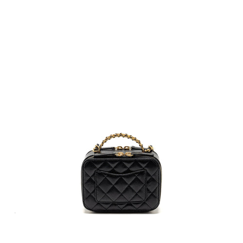 CHANEL LOGO DETAILED HANDLE MINI PICK ME UP VANITY CASE CAVIAR BLACK GHW (MICROCHIP)