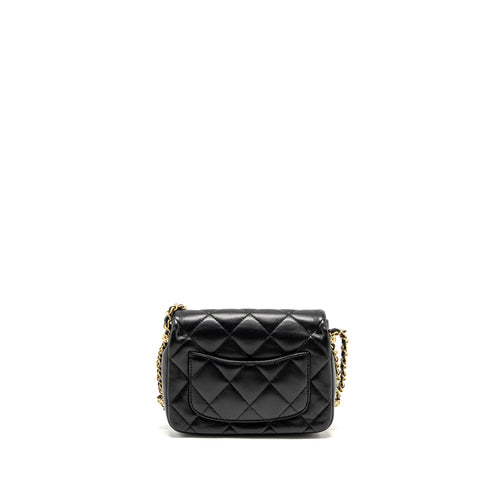 CHANEL MINI COCO CC LOGO QUILTED FLAP BAG LAMBSKIN BLACK GHW (MICROCHIP)