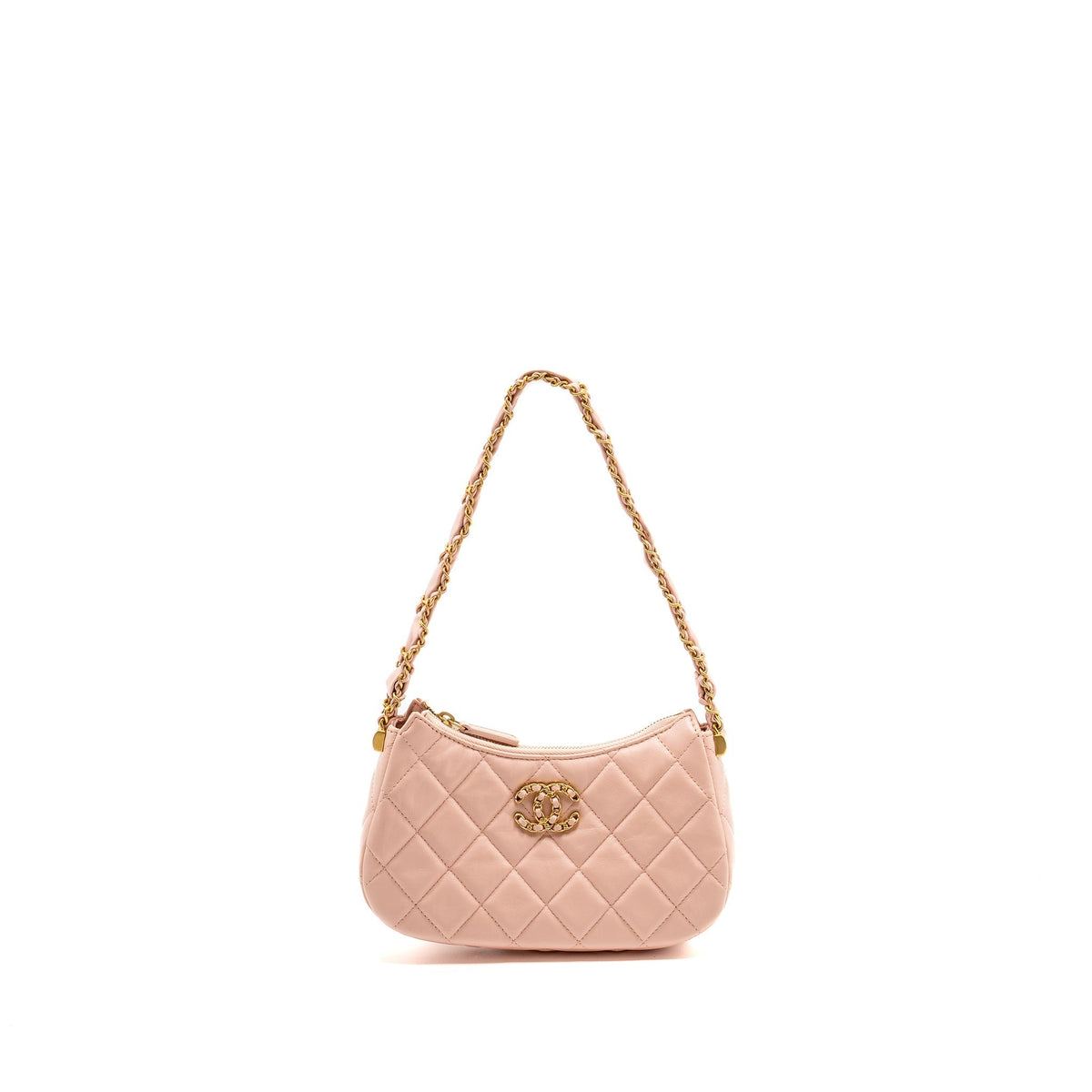 CHANEL 23K SMALL HOBO BAG CALFSKIN PINK GHW (MICROCHIP)