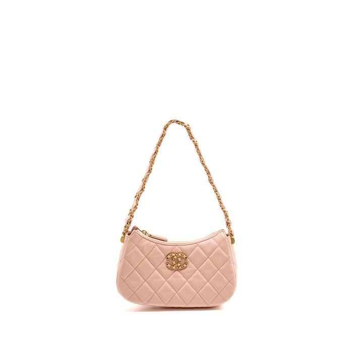 CHANEL 23K SMALL HOBO BAG CALFSKIN PINK GHW (MICROCHIP)