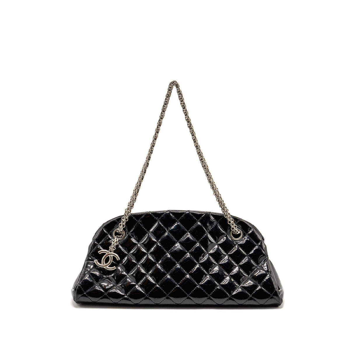 CHANEL JUST MADEMOISELLE BOWLING BAG PATENT BLACK SHW