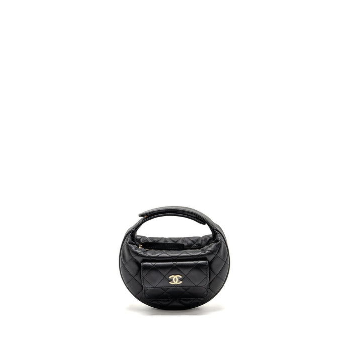 CHANEL 23B ROUND CLUTCH CAVIAR BLACK LGHW (MICROCHIP)