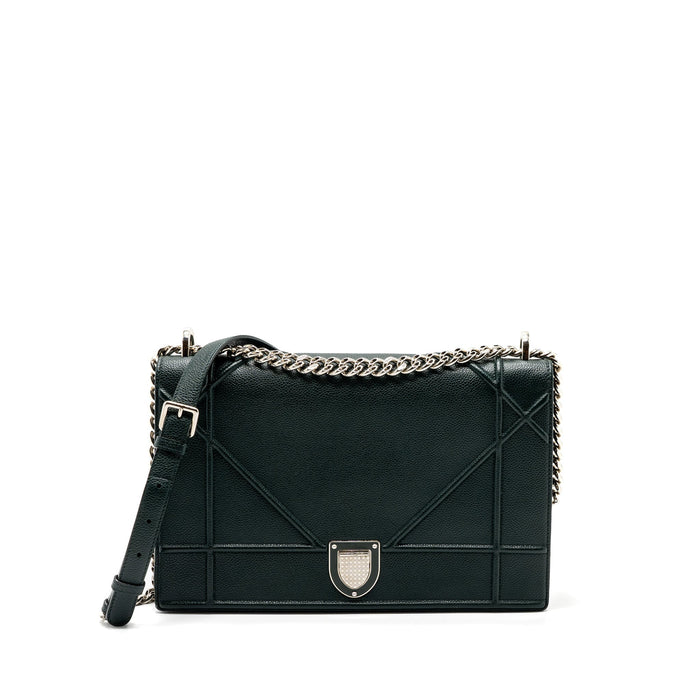 DIOR LARGE DIORAMA BAG GRAINED CALFSKIN DARK GREEN SHW