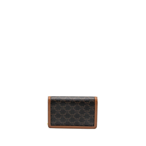 CELINE WALLET ON CHAIN MARGO TRIOMPHE CANVAS/CALFSKIN TAN GHW