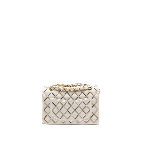 CHANEL BICOLOR METAL SMALL CLASSIC DOUBLE FLAP BAG LAMBSKIN WHITE MULITCOLOUR HARDWARE