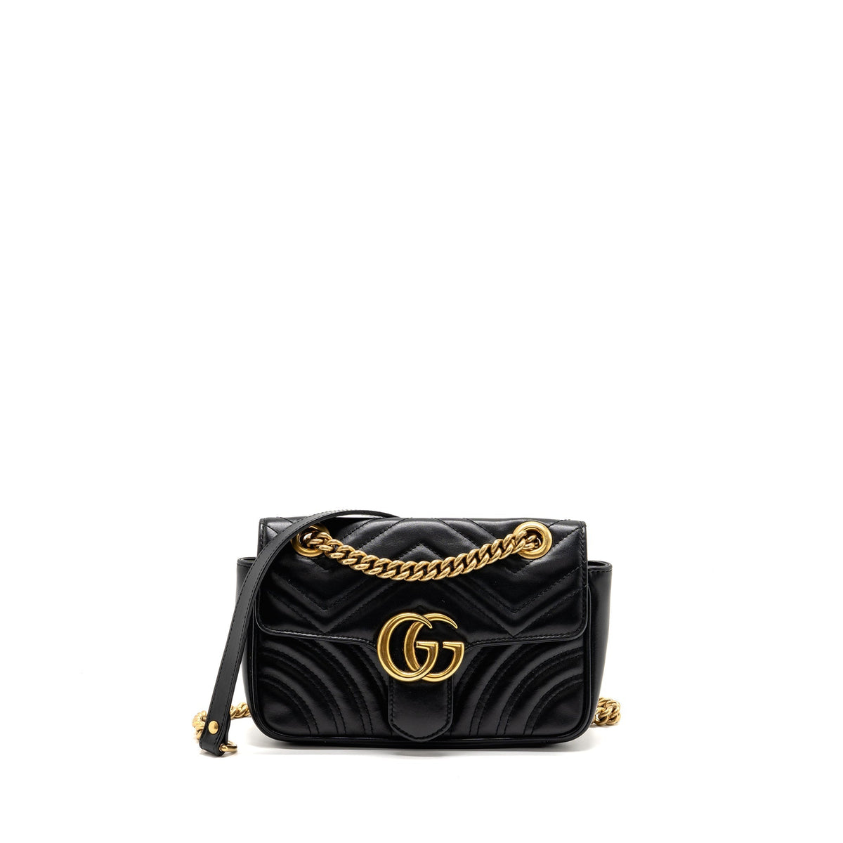 GUCCI MINI GG MARMONT FLAP BAG CALFSKIN BLACK GHW