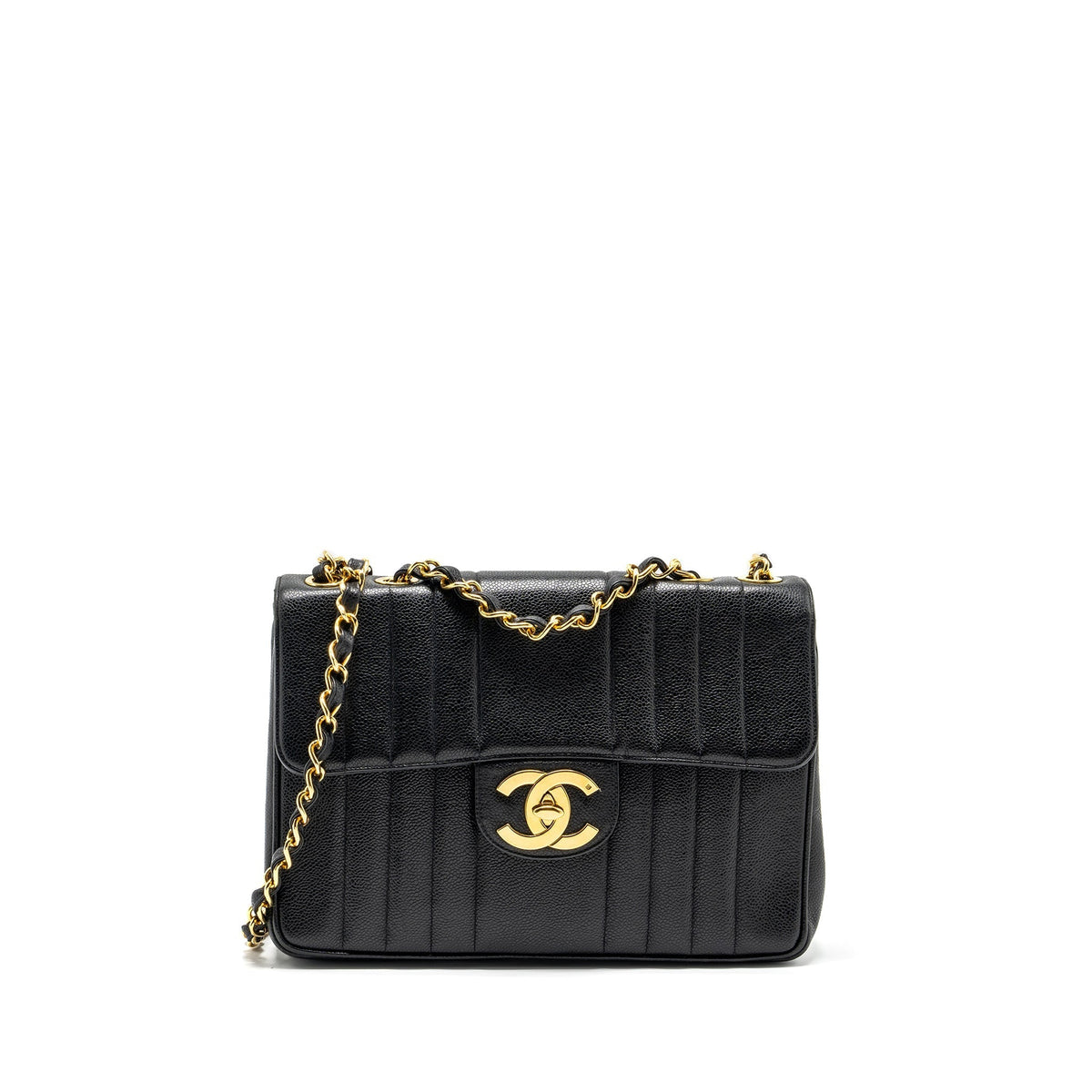 CHANEL VINTAGE VERTICAL JUMBO FLAP BAG CAVIAR BLACK GHW