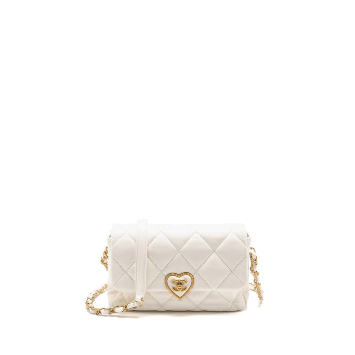 CHANEL 23S COCO LOVE SMALL FLAP BAG LAMBSKIN WHITE GHW (MICROCHIP)