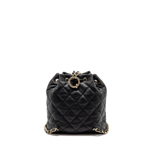 CHANEL DRAWSTRING TWO POCKETS BACKPACK CALFSKIN BLACK LGHW (MICROCHIP)