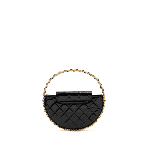 CHANEL 23K HOOP BAG PATENT LEATHER BLACK GHW (MICROCHIP)