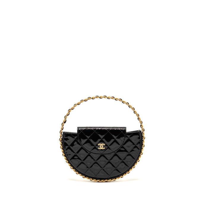 CHANEL 23K HOOP BAG PATENT LEATHER BLACK GHW (MICROCHIP)