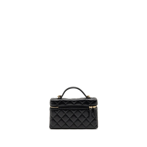 CHANEL 25P CC TOP HANDLE VANITY WITH CHAIN CAVIAR BLACK LGHW (MICROCHIP)