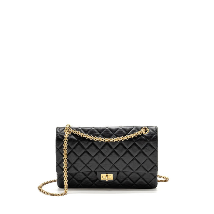 CHANEL LARGE 2.55 226 REISSUE DOUBLE FLAP BAG AGED CALFSKIN BLACK GHW