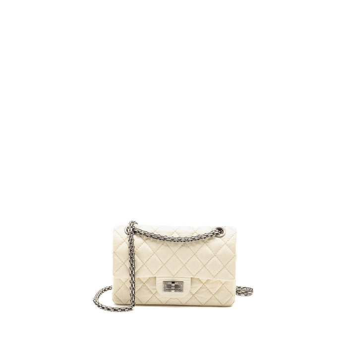 CHANEL MINI 2.55 REISSUE FLAP BAG AGED CALFSKIN CREAMY WHITE WITH RUTHENIUM HARDWARE