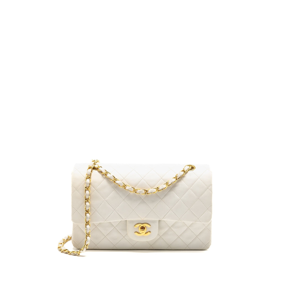 CHANEL VINTAGE MEDIUM CLASSIC DOUBLE FLAP BAG WHITE LAMBSKIN GHW
