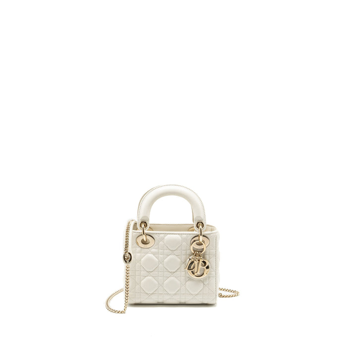 DIOR MINI LADY DIOR LAMBSKIN WHITE LGHW