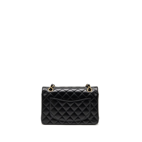 CHANEL SMALL CLASSIC DOUBLE FLAP BAG LAMBSKIN BLACK LGHW (MICROCHIP)