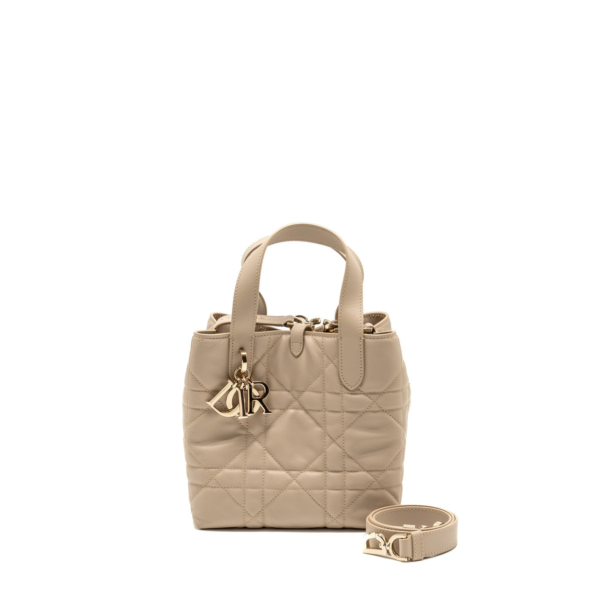 DIOR SMALL DIOR TOUJOURS VERTICAL TOTE BAG MACROCANNAGE CALFSKIN POWDER BEIGE LGHW