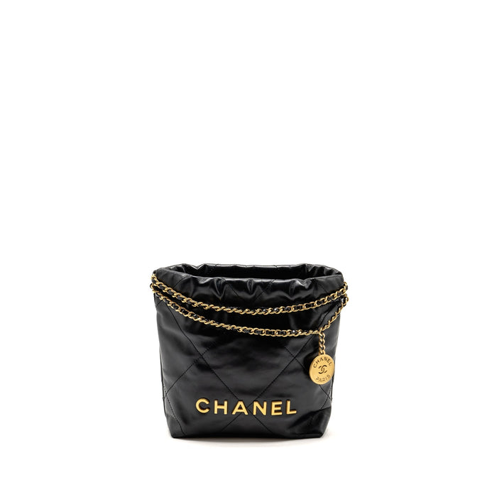 CHANEL MINI 22 BAG CALFSKIN BLACK GHW (MICROCHIP)