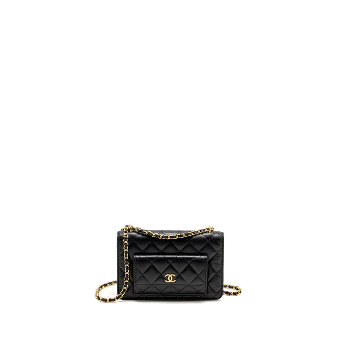 CHANEL FLAP WALLET WITH CHAIN CAVIAR BLACK GHW (MICROCHIP)