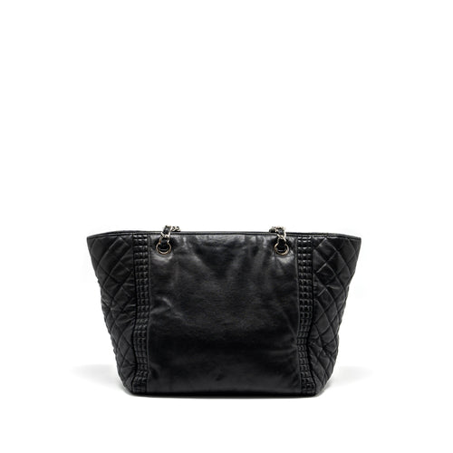 CHANEL CC LOGO SHOPPING TOTE BAG LAMBSKIN BLACK SHW