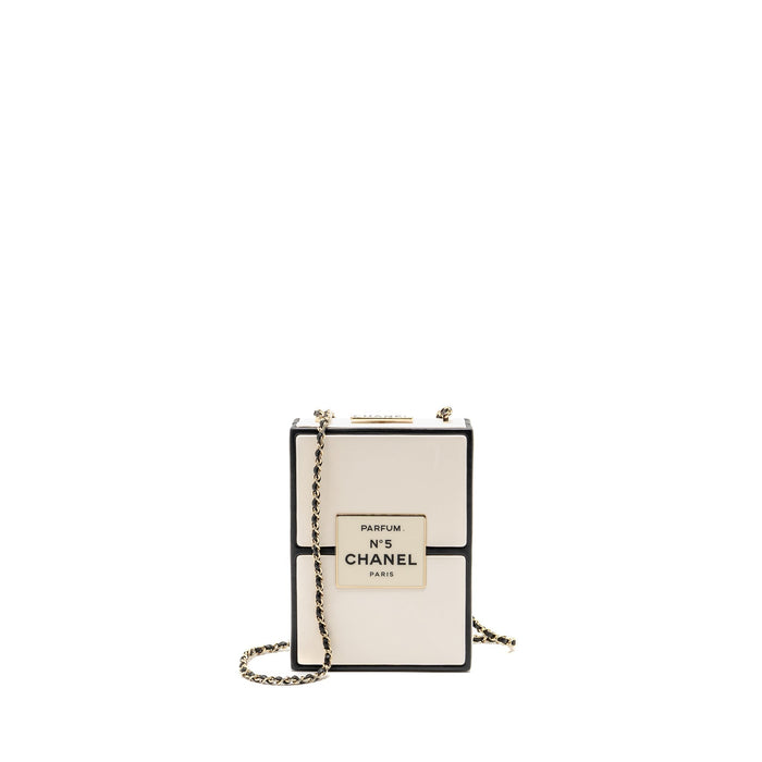 CHANEL N.5 PERFUME BOX MINAUDIERE CLUTCH LIMITED EDITION LAMBSKIN/ENAMEL WHITE/BLACK GHW