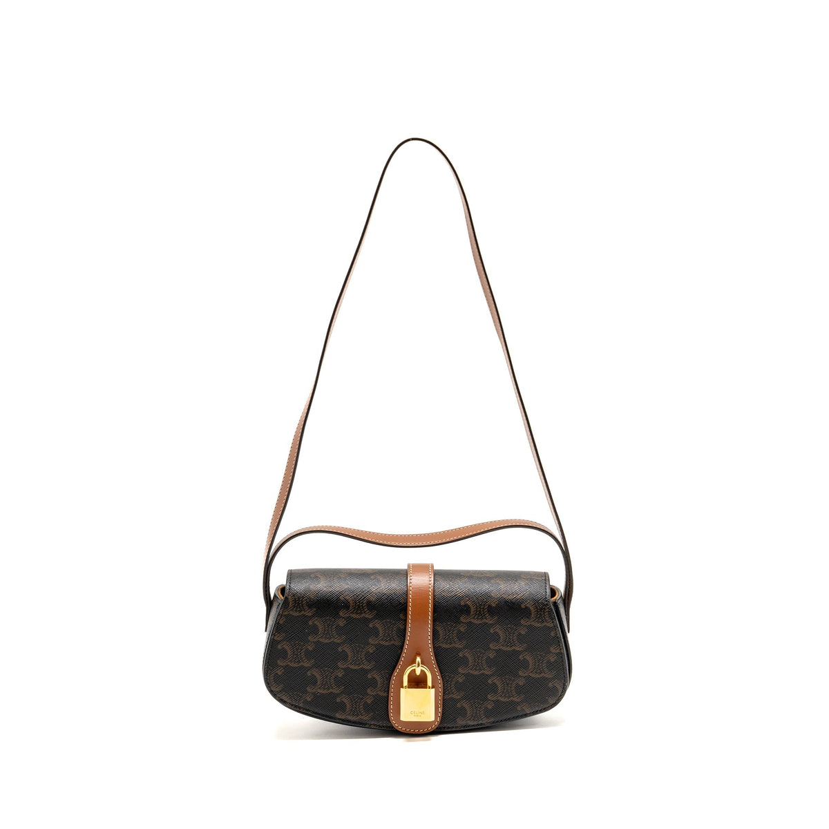 CELINE CLUTCH ON STRAP TABOU TRIOMPHE CANVAS/CALFSKIN TAN GHW