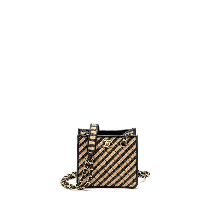CHANEL URBAN JUNGLE BUCKET BAG RAFFIA/LEATHER BLACK/BEIGE LGHW