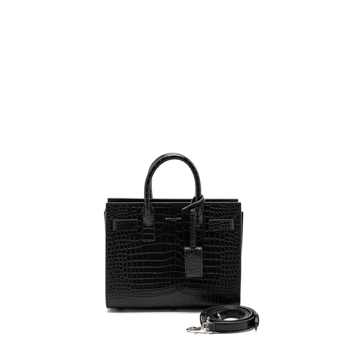 SAINT LAURENT SAC DE JOUR NANO CROC EMBOSSED CALFSKIN DARK GREEN SHW