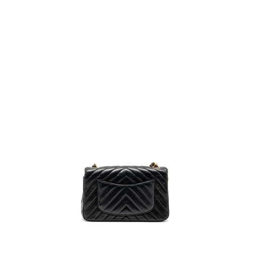 CHANEL MINI RECTANGULAR FLAP BAG CHEVRON LAMBSKIN BLACK GHW