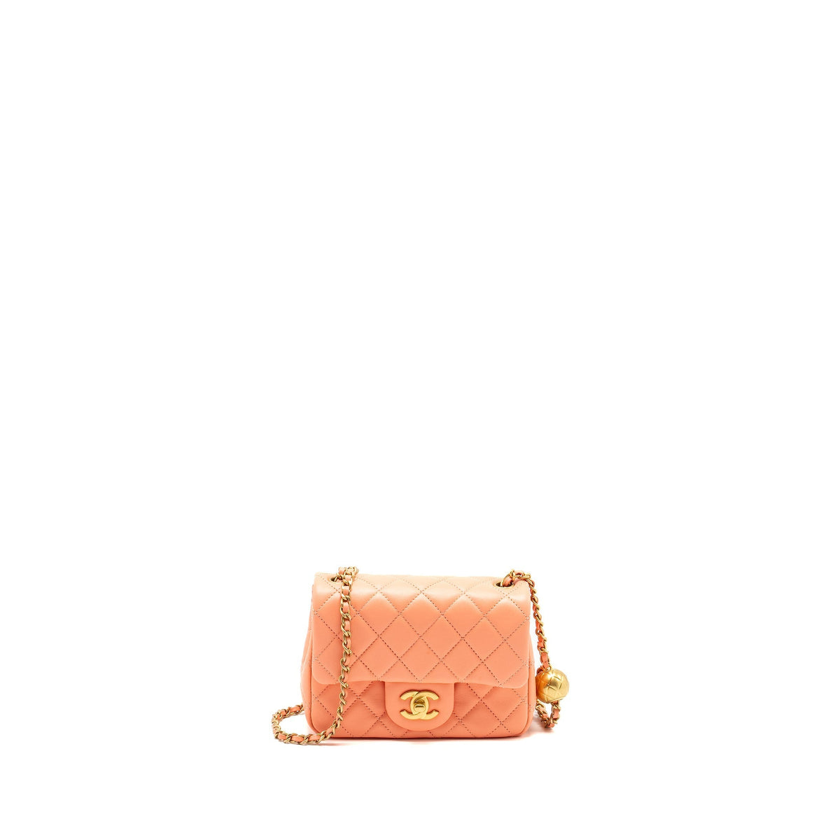 CHANEL PEARL CRUSH MINI SQUARE LAMBSKIN CORAL GHW (MICROCHIP)