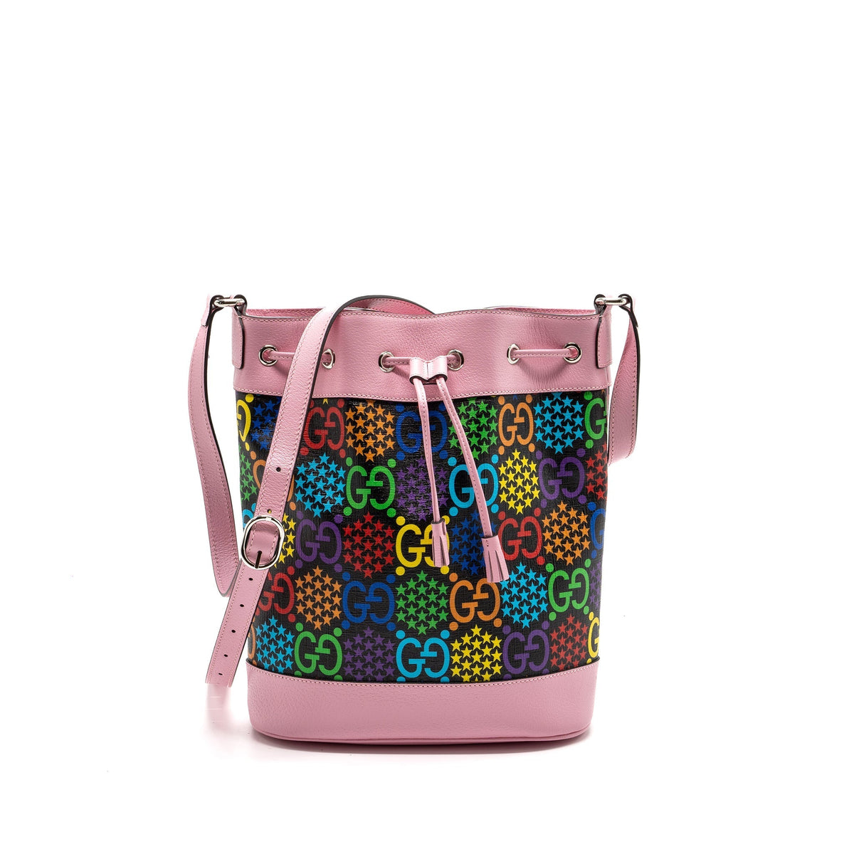 GUCCI LARGE DRAWSTRING BUCKET BAG MULTICOLOUR BLACK / PINK SHW