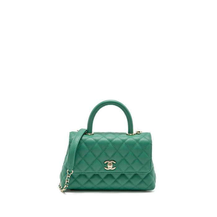 CHANEL SMALL COCO HANDLE CAVIAR GREEN LGHW (MICROCHIP)