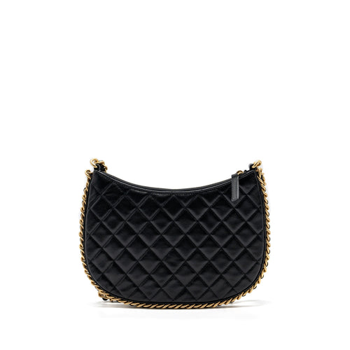 CHANEL MOON HOBO SHOULDER / CROSSBODY BAG GOATSKIN BLACK BRUSHED GHW (MICROCHIP)