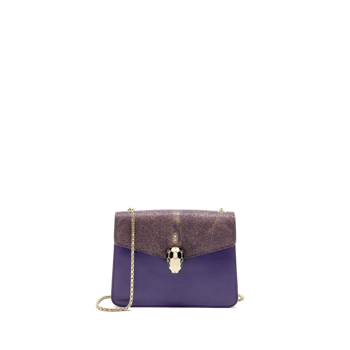 BVLGARI SERPENTI FOREVER BAG CRYSTAL GALUCHAT/CALFSKIN PURPLE LGHW