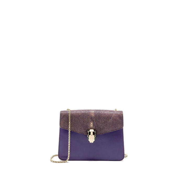 BVLGARI SERPENTI FOREVER BAG CRYSTAL GALUCHAT/CALFSKIN PURPLE LGHW