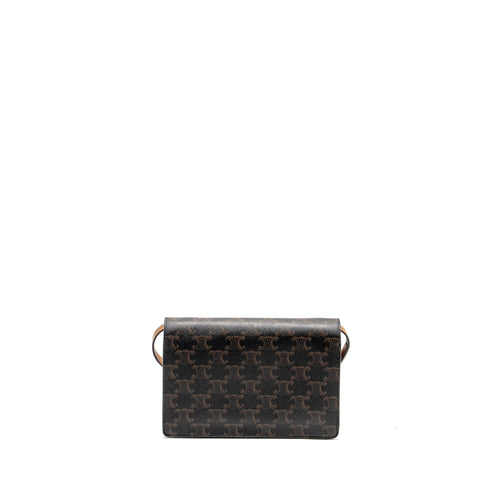 CELINE WALLET ON STRAP TRIOMPHE CANVAS /SMOOTH LAMBSKIN TAN GHW