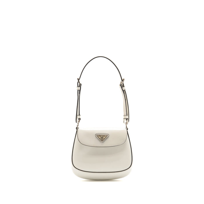 PRADA MINI CLEO SHOULDER BAG BRUSHED LEATHER WHITE SHW