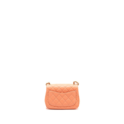 CHANEL PEARL CRUSH MINI SQUARE LAMBSKIN CORAL GHW (MICROCHIP)