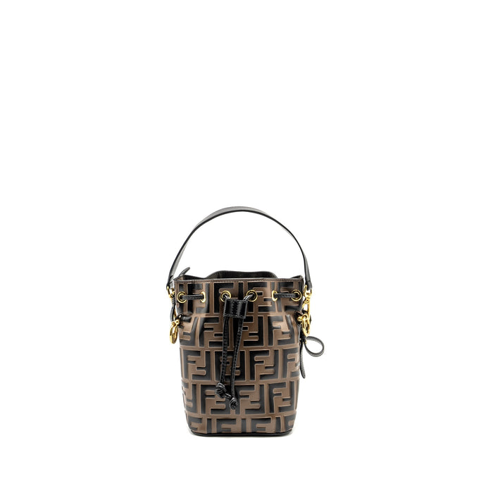 FENDI MINI MON TRESOR BUCKET BAG CALFSKIN BROWN/BLACK GHW