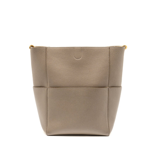 CELINE SANGLE BUCKET BAG GRAINED CALFSKIN GREY GHW
